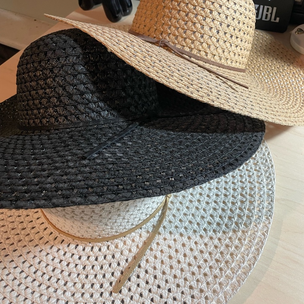 3 Pack Beach Hat White - Black - Straw Hats